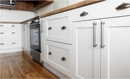 A kitchen with base cabinets at the focal point.