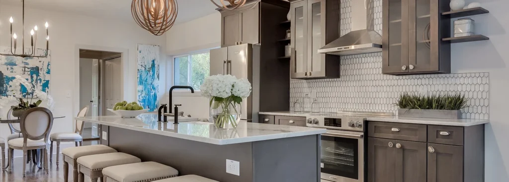 A kitchen with Cinder cabinets.