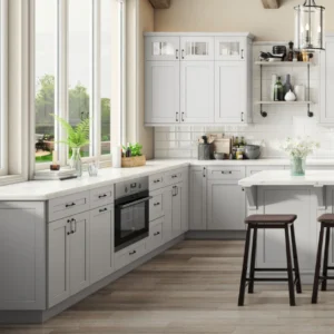A kitchen with Maple Dove cabinets.