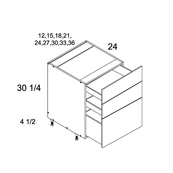 3DB36 Torino White Pine 3 Drawer Base Cabinet