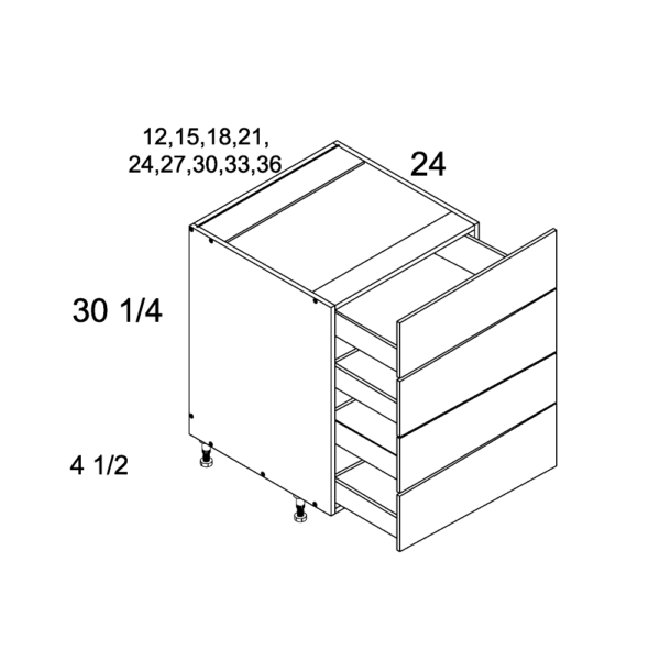 4DB36 Torino White Pine 4 Drawer Base Cabinet