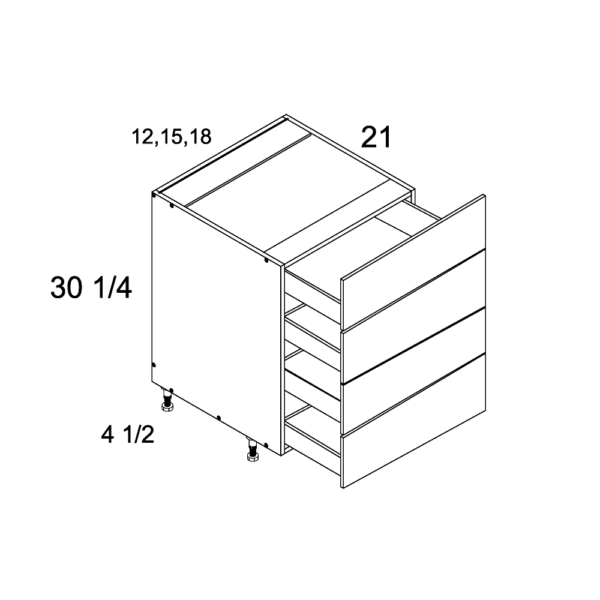 4VDB18 Torino White Pine 4 Drawer Vanity Base Cabinet
