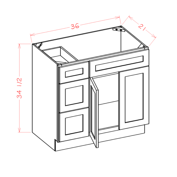 V3621DL Torrance White Vanity Base Cabinet (Drawer Left)