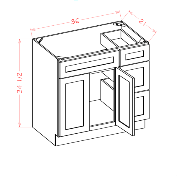 V3621DR Torrance White Vanity Base Cabinet (Drawer Right)