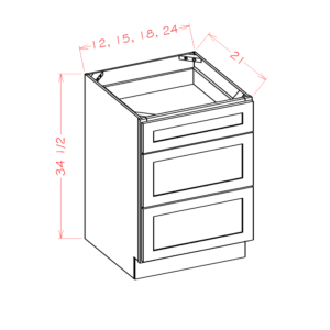 3VDB24 Torrance White 3 Drawer Vanity Base Cabinet