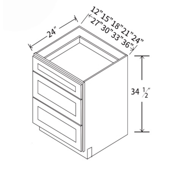 3DB36 Maple Honey 3 Drawer Base Cabinet