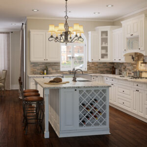 A kitchen with Torrance White cabinets.