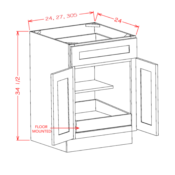 B361RS Torrance White Base Cabinet w/ 1 Rollout Tray