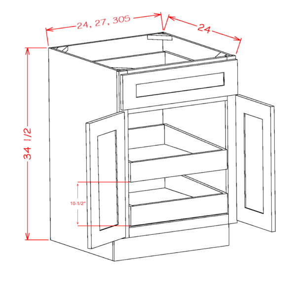 B362RS Torrance White Base Cabinet w/ 2 Rollout Trays