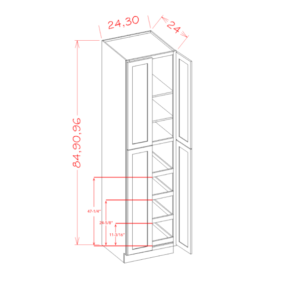 U3096244RS Torrance White Tall Pantry Cabinet w/ 4 Rollout Trays
