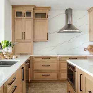 Kitchen with Maple Unfinished Cabinets.